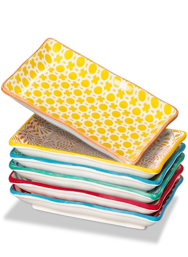 ONEMORE Appetizer Plates Set of 6-7.5 inch Small Serving Plates, Ceramic Rectangular Plates for Sushi Salad Dessert - Microwavable Oven & Dishwasher Safe, Scratch Resistant Stackable - Assorted Colors - Image 1
