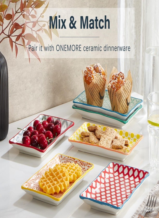 ONEMORE Appetizer Plates Set of 6-7.5 inch Small Serving Plates, Ceramic Rectangular Plates for Sushi Salad Dessert - Microwavable Oven & Dishwasher Safe, Scratch Resistant Stackable - Assorted Colors - Image 4