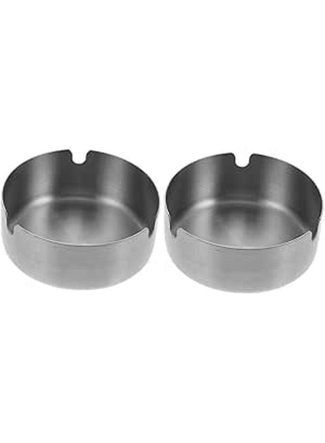 Stainless Steel Round Ashtray Set 8cm Portable Indoor Outdoor Cigarette Holder - Image 1