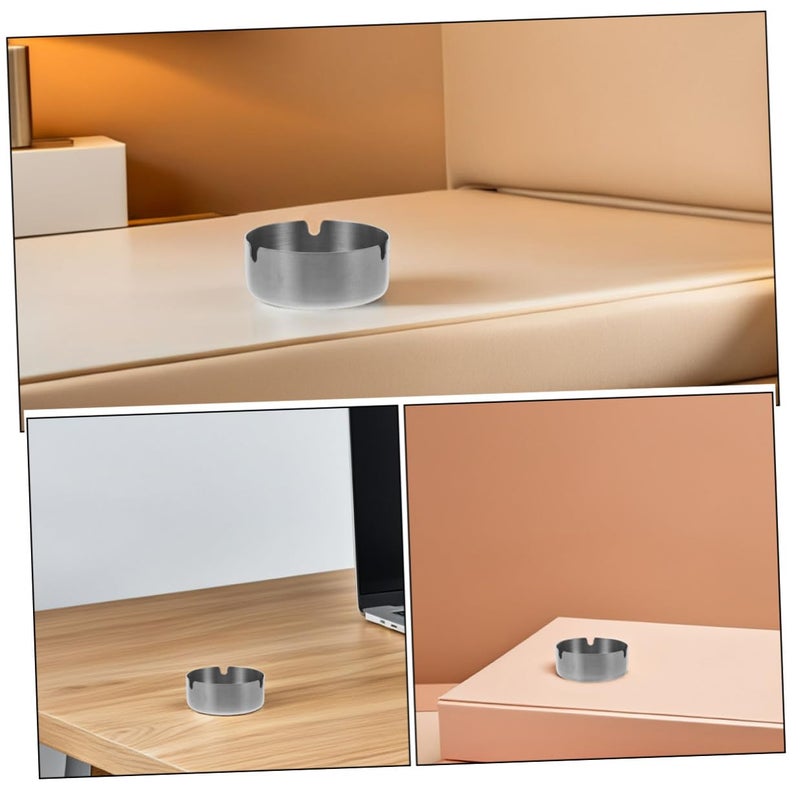 Stainless Steel Round Ashtray Set 8cm Portable Indoor Outdoor Cigarette Holder - Image 4