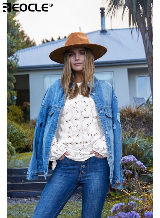 ريوكل بلوزة نسائية بأكمام طويلة بتصميم دانتيل زهري مع أسلوب غير رسمي أنيق، تي شيرت عصرية مع راحة خفيفة لصيف و خريف الموضة - Image 5