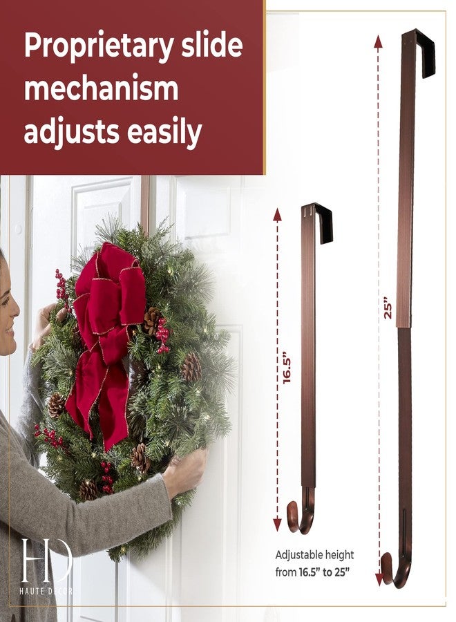 Haute Decor Adjustable Length Over The Door Wreath Hook and Hangers - 2 Pack- Oil Rubbed Bronze - Strong Holds up to 20 lbs. - Set of 2 Identical Wreath Hangers Included - Image 2