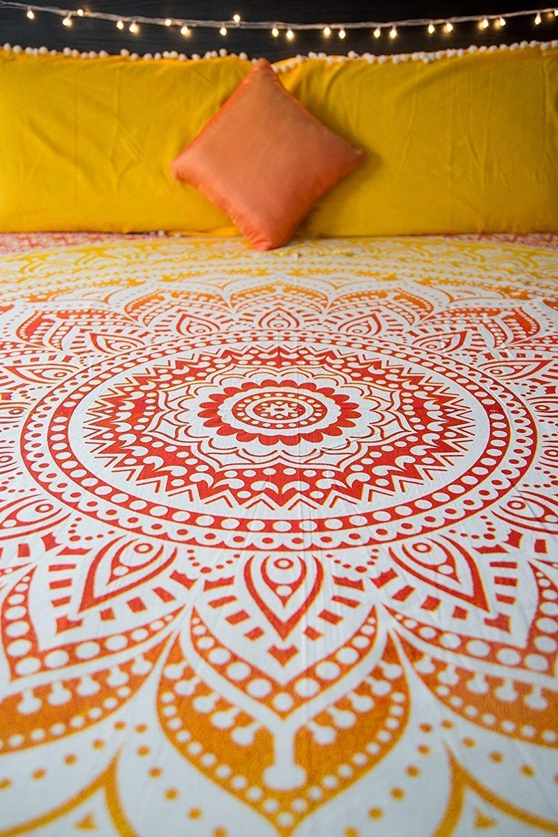 Textile art Double Bedsheet Cotton Queen Size Indian Mandala Tapestry Wall Hanging Throw Bohemian Tapestry Multicolor 90 x 84 - Image 3