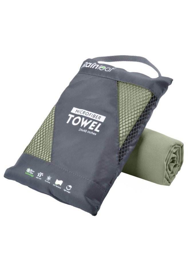 Rainleaf Microfiber Towel Perfect Travel And Sports And Camping Towel.Fast Drying Super Absorbent Ultra Compact Army Green 24 X 48 Inches  - Image 1