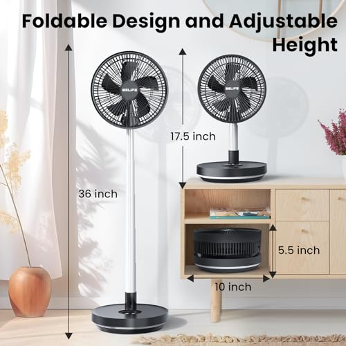 Belife X10 Portable Fan, Cordless 7200mAh Battery Operated Oscillating, USB Rechargeable Desk Floor Fan with Remote & Timer & Light, Foldable Telescopic Fan for Home Bedroom Travel Camping (Black) - Image 2