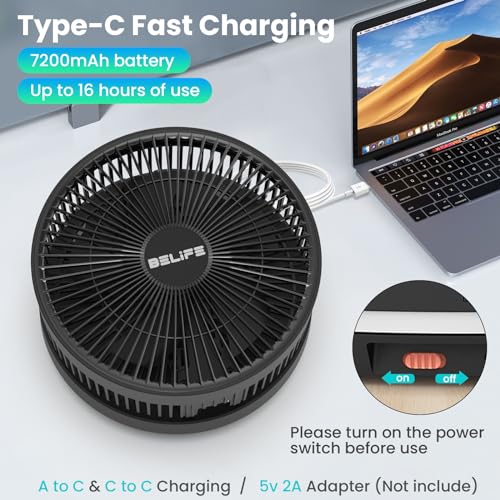 Belife X10 Portable Fan, Cordless 7200mAh Battery Operated Oscillating, USB Rechargeable Desk Floor Fan with Remote & Timer & Light, Foldable Telescopic Fan for Home Bedroom Travel Camping (Black) - Image 5