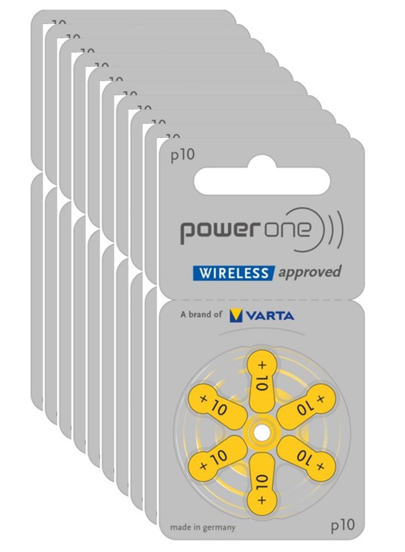 Power One 1.45V Original High Level Hearing Aid Batteries PowerOne P10 Pack Of 60 Pieces (German)  - Image 5