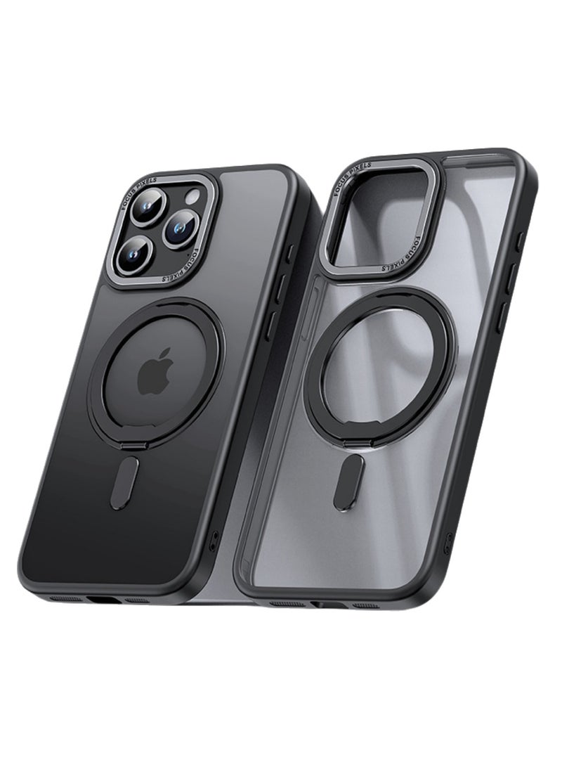 360 Ring Stand Premium Phone Case for iPhone 16 Pro Max 6.9 Inch, Strong Magnetic Compatible with MagSafe Wireless Charging, Aluminum Alloy Stand Anti-Fall Phone Case (Black) - Image 1