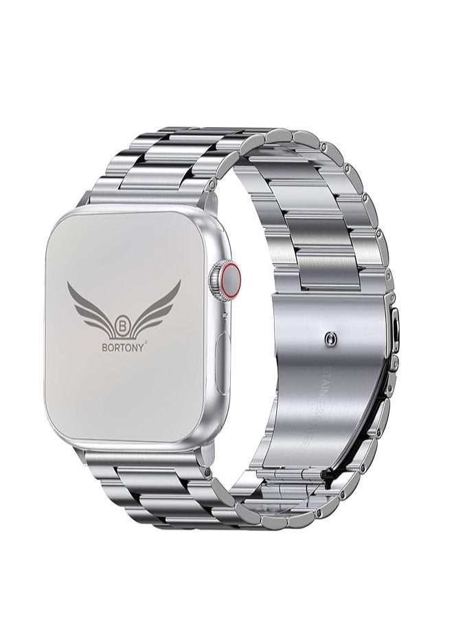 ELTRAZONE Stainless Steel Band Compatible with iWatch 42mm, 44mm, 45mm, 49mm – Compatible with iWatch Series 8, 7, 6, 5, SE, SE2, Ultra, and Watch Ultra Band 49mm – Durable and Stylish Metal Strap for Men and Women silver - Image 2