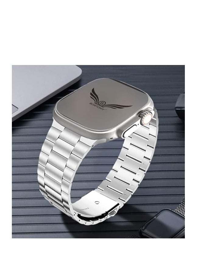 ELTRAZONE Stainless Steel Band Compatible with iWatch 42mm, 44mm, 45mm, 49mm – Compatible with iWatch Series 8, 7, 6, 5, SE, SE2, Ultra, and Watch Ultra Band 49mm – Durable and Stylish Metal Strap for Men and Women silver - Image 4