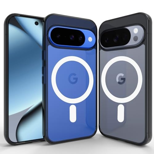 RIGGEAR Shockproof Clear Hybrid Armor Magnetic Back Cover Case Compatible with MagSafe Accessories for Google Pixel 10 / Pixel 10 Pro (Clear-Black TPU Bumper + Transparent PC)(White MagRing) - Image 1