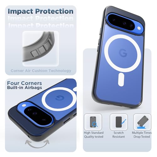 RIGGEAR Shockproof Clear Hybrid Armor Magnetic Back Cover Case Compatible with MagSafe Accessories for Google Pixel 10 / Pixel 10 Pro (Clear-Black TPU Bumper + Transparent PC)(White MagRing) - Image 3