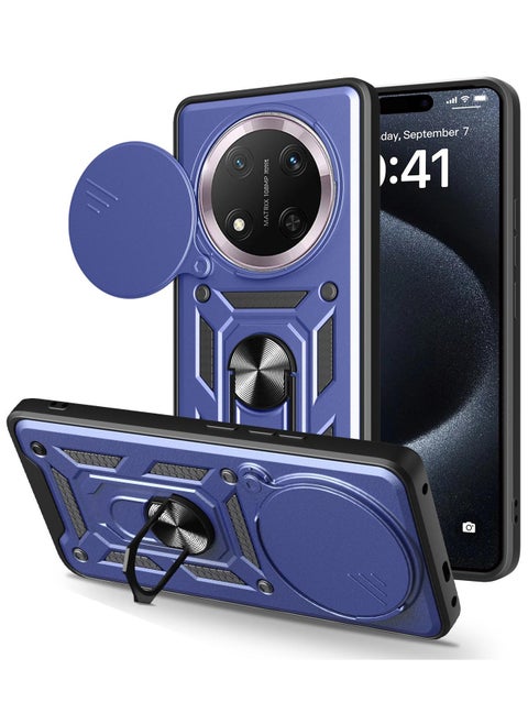 Case Cover Shockproof Window Protective Case with Camera Protection and Metal Ring Compatible with   Honor x9c / Honor X60 Pro (Blue)