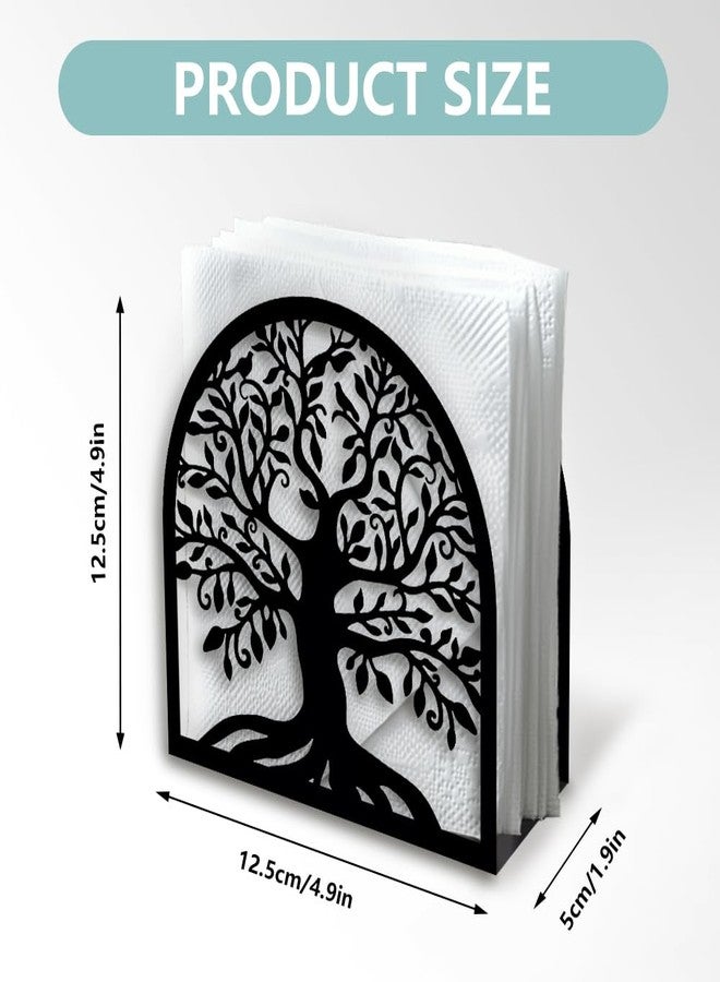 حامل مناديل معدني أسود مزخرف بتصميم شجرة الحياة من دودلريم، مقاس 4.9 بوصة × 4.9 بوصة × 1.9 بوصة، حامل مناديل قائم للمنزل والمطبخ والمطعم والنزهات والحفلات والمقاهي وغرف الطعام - Image 2