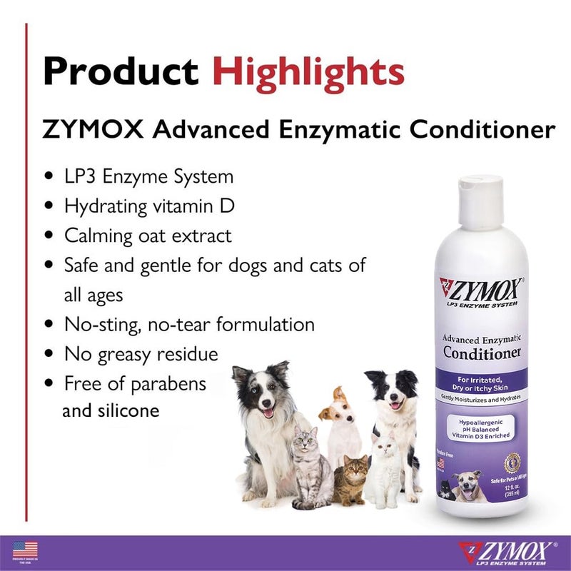 ZYMOX Advanced Enzymatic Leave-On Conditioner, 12oz. â€“ for Pets & Animals of All Ages: Conditions, Detangles, Soothes, & Moisturizers Skin & Coat - Image 3