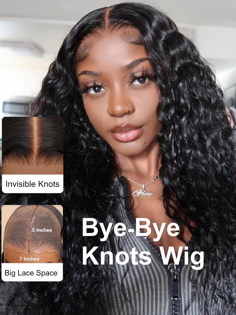 UNICE Bye Bye Knots Glueless Wig Pre Plucked Pre Cut Water Wave 7x5 Lace Front Wigs Human Hair Wet and Wavy Put on and Go Glueless Human Hair Wig 150% Density 18 inch - Image 2
