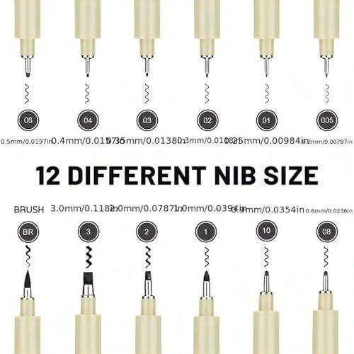 Tusmad 12 Pieces Fine Liners Pen | Assorted Nib Sizes Extra Fine to Broad for Calligraphy, Drawing, Writing, Comics, Designing| Waterproof Quick-Dry Ink Calligraphy & Doodle Pens - Image 3