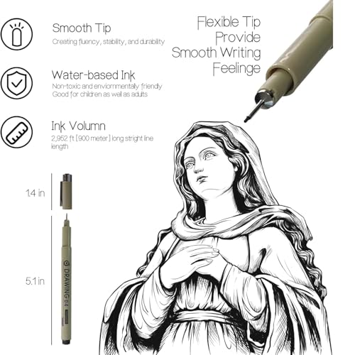 Tusmad 12 Pieces Fine Liners Pen | Assorted Nib Sizes Extra Fine to Broad for Calligraphy, Drawing, Writing, Comics, Designing| Waterproof Quick-Dry Ink Calligraphy & Doodle Pens - Image 2