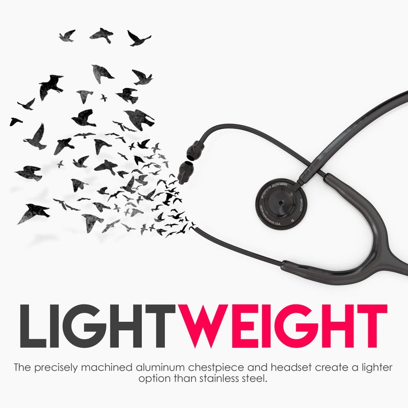 MDF Instruments ستيثوسكوب خفيف الوزن من MDF Instruments، أكوستيكا للأطباء والممرضين والطلاب، للاستخدام المنزلي، للبالغين، ذو رأس مزدوج، أنبوب أسود، رأس صدري أسود - MDF747XPBO - Image 3
