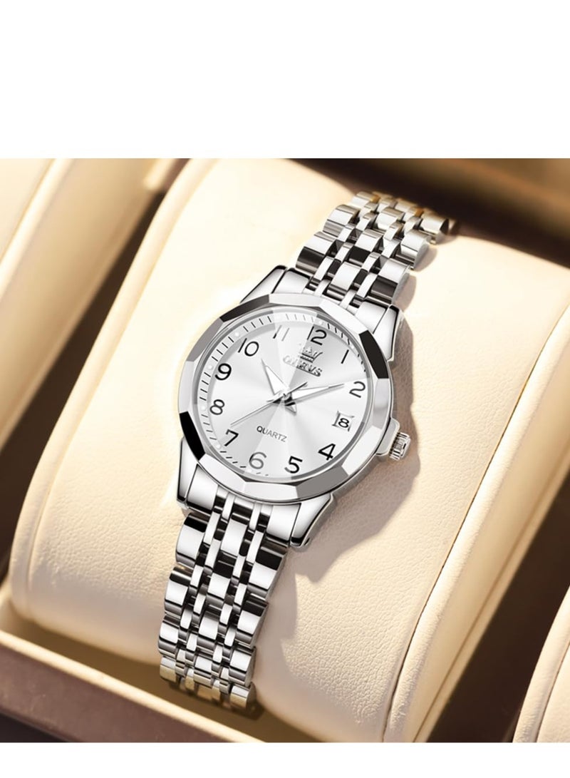 أوليفز ساعة نسائية فستان كلاسيكي ساعة رقمية نسائية تناظرية كوارتز ستانلس ستيل ضد الماء تاريخ مضيء لونين ساعة سهلة القراءة - Image 5