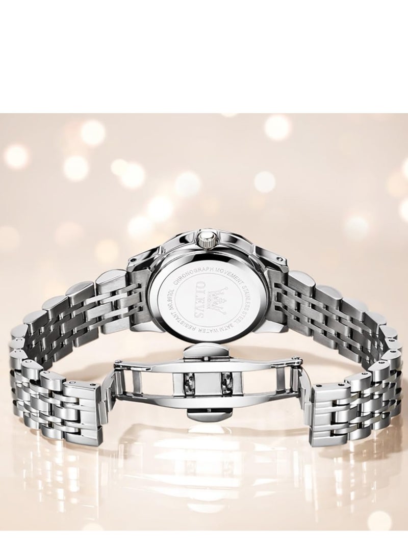 أوليفز ساعة نسائية فستان كلاسيكي ساعة رقمية نسائية تناظرية كوارتز ستانلس ستيل ضد الماء تاريخ مضيء لونين ساعة سهلة القراءة - Image 4