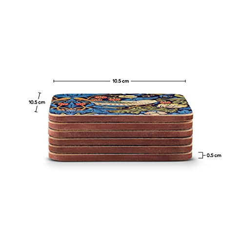 Pimpernel Morris & Co Strawberry Thief Blue Coasters, Set of 6 - Heat & Stain Resistant, Cork Back Drink Mats Featuring Classic Birds & Botanical Design - Minimal Tableware for Hosting - Image 3