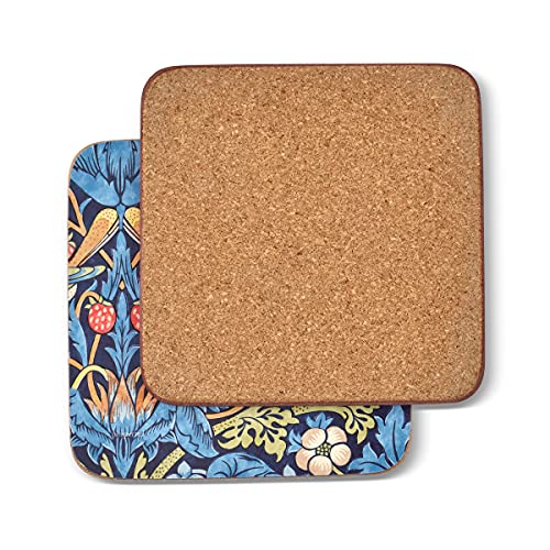 Pimpernel Morris & Co Strawberry Thief Blue Coasters, Set of 6 - Heat & Stain Resistant, Cork Back Drink Mats Featuring Classic Birds & Botanical Design - Minimal Tableware for Hosting - Image 2