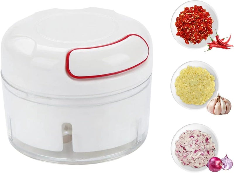 Leeonz Mini Manual Vegetables Chopper, Multi-Functional Pull String Food Processor, Food Slicer for Vegetables, Garlic, Peppers, Onions, Meat, Fruits, Kitchen Mini Food Chopper (White) - Image 1