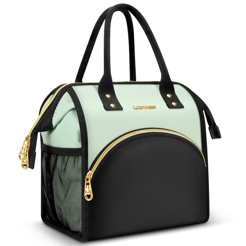 LOKASS Lunch Bag Women Insulated Lunch Box Wide-Open Lunch Tote Bag Large Drinks Holder Durable Nylon Thermal Snacks Organizer for Men Adults Work Picnic Hiking Beach Fishing, Lake Green + Black - Image 1