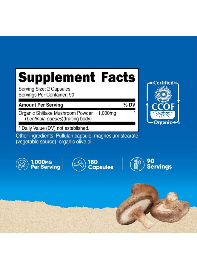 Nutricost Organic Shiitake Mushroom Capsules 1000mg, 90 Servings - CCOF Certified Made with Organic, Vegetarian, Gluten Free, 500mg Per Capsule, 180 Capsules - Image 2