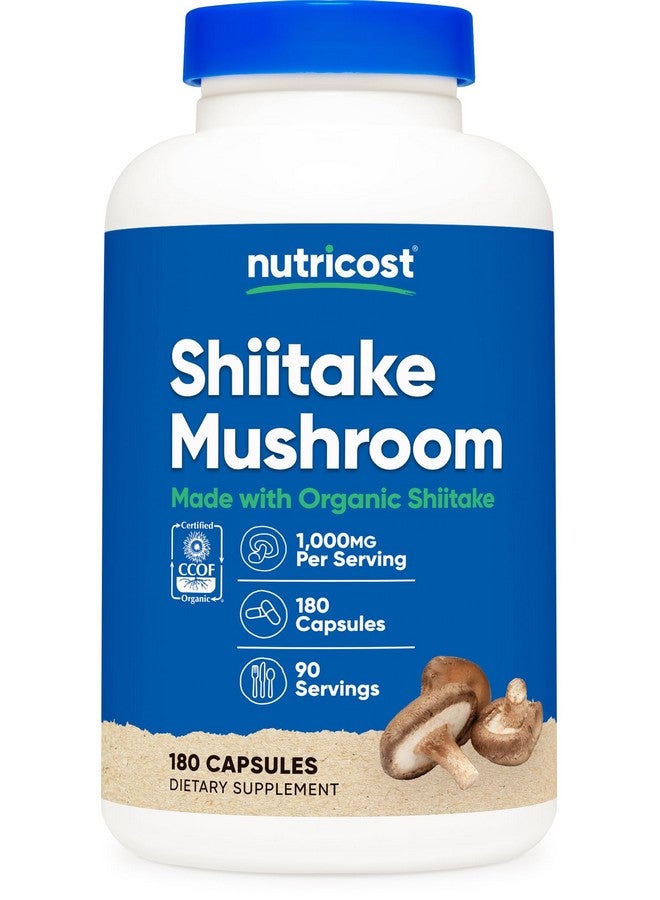 Nutricost Organic Shiitake Mushroom Capsules 1000mg, 90 Servings - CCOF Certified Made with Organic, Vegetarian, Gluten Free, 500mg Per Capsule, 180 Capsules - Image 1