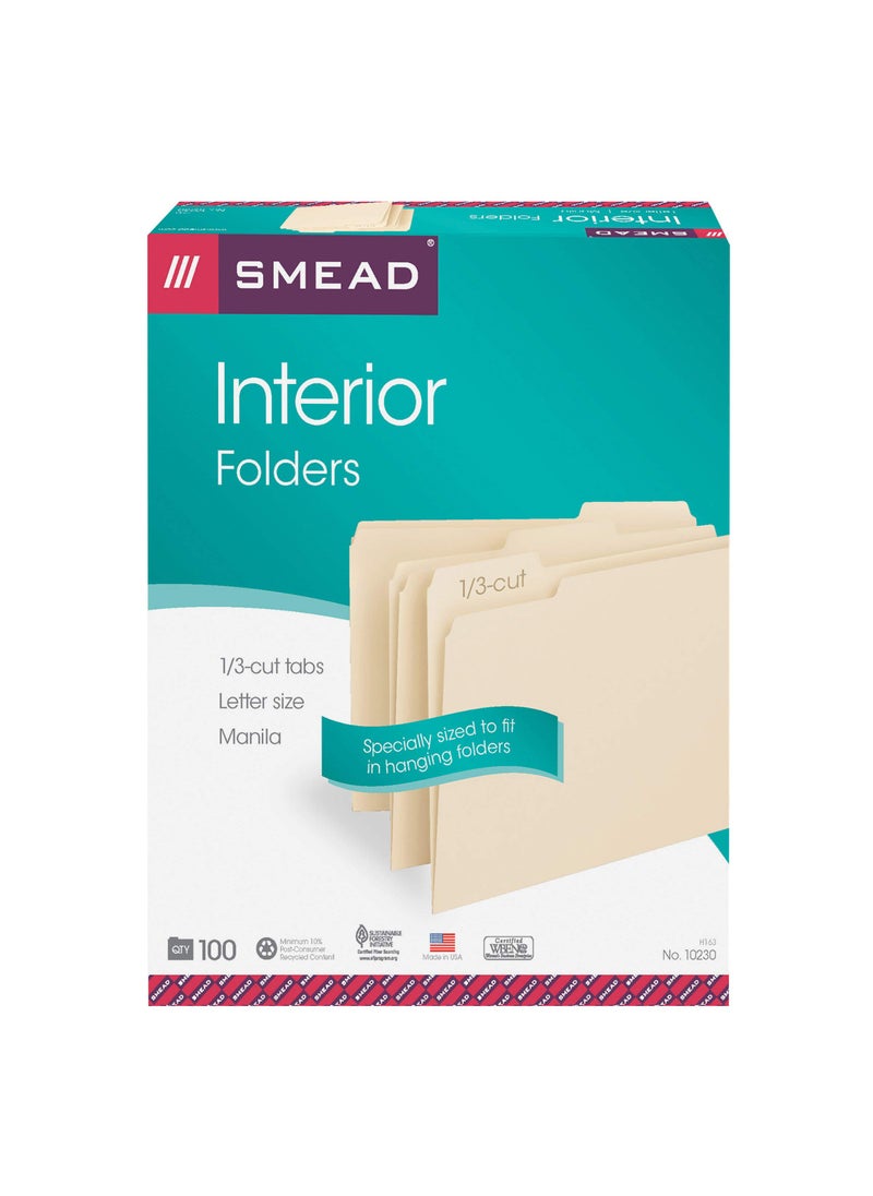Smead Smead Interior File Folder, 1/3-Cut Tab, Letter Size, Manila, 100 per Box (10230)  - Image 5