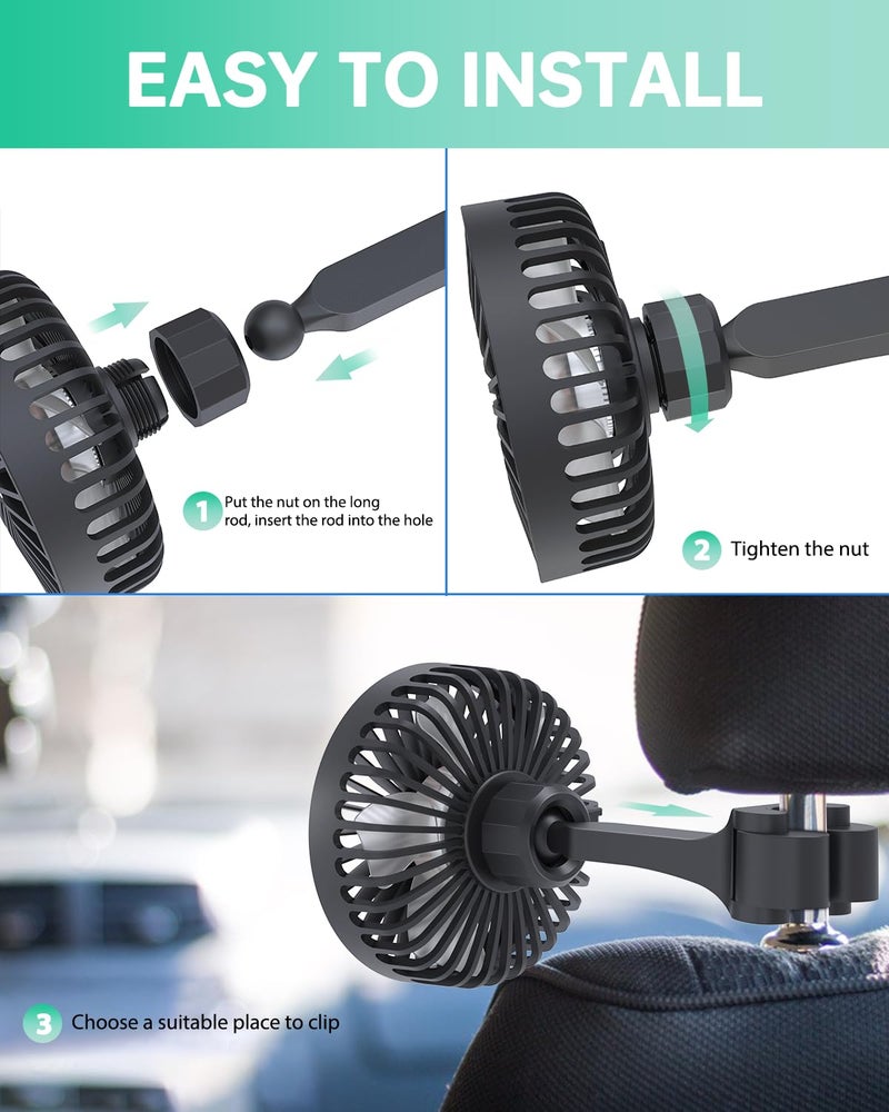 TriPole Car Fan for Rear Seat USB Powered Powerful 3 Speed 5V Fan with Adjustable Clip for Vehicles SUV RV - Image 5