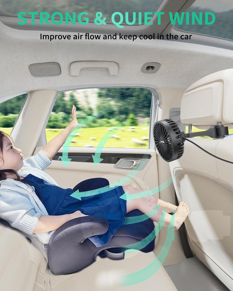TriPole Car Fan for Rear Seat USB Powered Powerful 3 Speed 5V Fan with Adjustable Clip for Vehicles SUV RV - Image 2