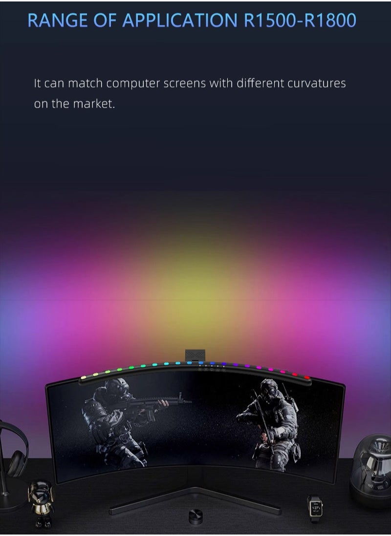 ماركة غير محددة - مصباح LED لشاشة الكمبيوتر الشخصي مع خاصية مزامنة الموسيقى RGB، مصباح LED لحماية العين، مصباح مكتبي موفر للمساحة مع خاصية التعتيم التلقائي للمنزل/المكتب/الدراسة/اللعب (شاشة منحنية) - Image 1