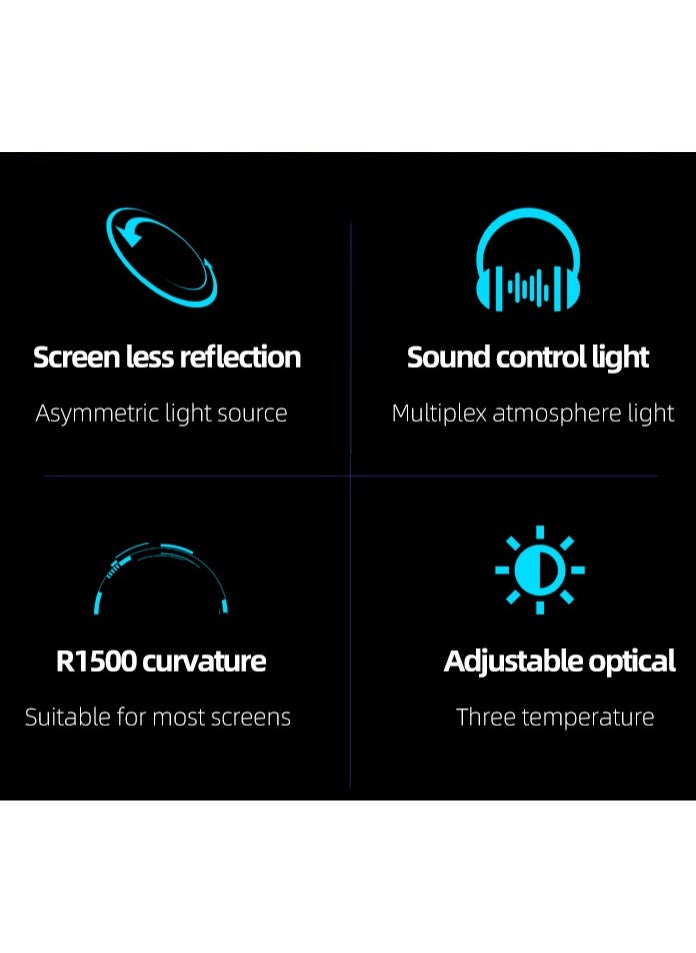 ماركة غير محددة - مصباح LED لشاشة الكمبيوتر الشخصي مع خاصية مزامنة الموسيقى RGB، مصباح LED لحماية العين، مصباح مكتبي موفر للمساحة مع خاصية التعتيم التلقائي للمنزل/المكتب/الدراسة/اللعب (شاشة منحنية) - Image 1