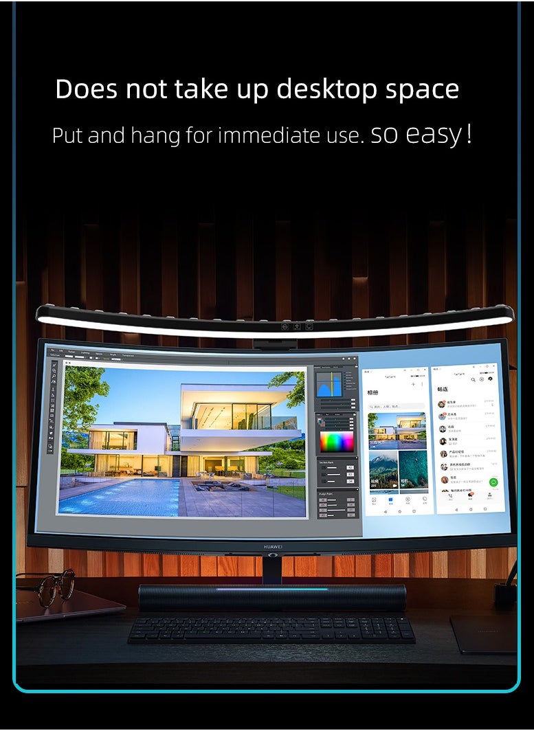 ماركة غير محددة - مصباح LED لشاشة الكمبيوتر الشخصي مع خاصية مزامنة الموسيقى RGB، مصباح LED لحماية العين، مصباح مكتبي موفر للمساحة مع خاصية التعتيم التلقائي للمنزل/المكتب/الدراسة/اللعب (شاشة منحنية) - Image 1