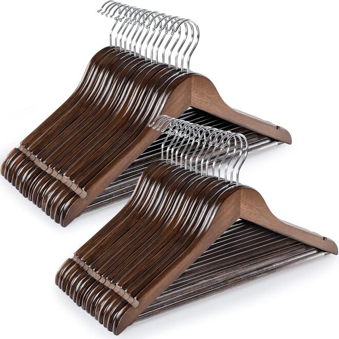 Harmony Homes Wooden Hangers |Dark Brown Wood Clothes Hangers with Notches| Non-Slip Shirt & Suit Hangers for Coats, Jackets, Dresses & Pants | Vintage Finish| Pack of 24 - Image 2