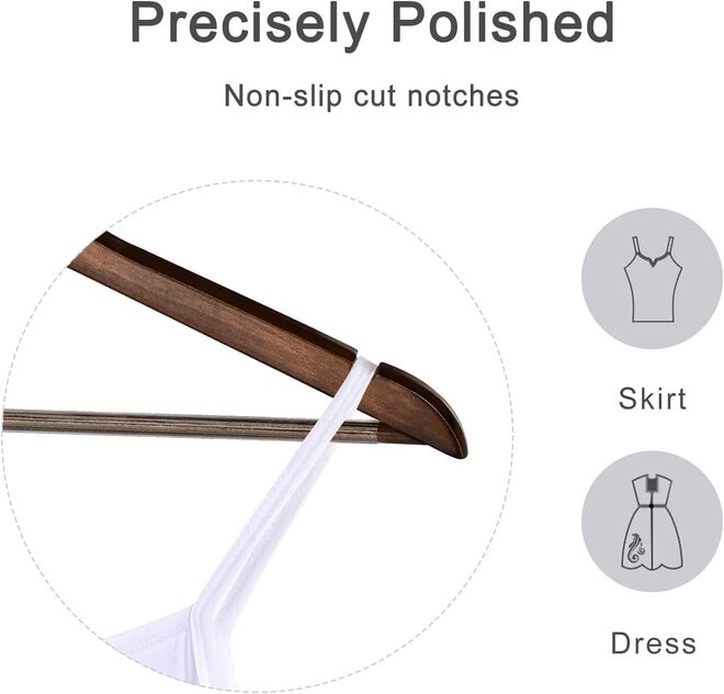 Harmony Homes Wooden Hangers |Dark Brown Wood Clothes Hangers with Notches| Non-Slip Shirt & Suit Hangers for Coats, Jackets, Dresses & Pants | Vintage Finish| Pack of 24 - Image 5
