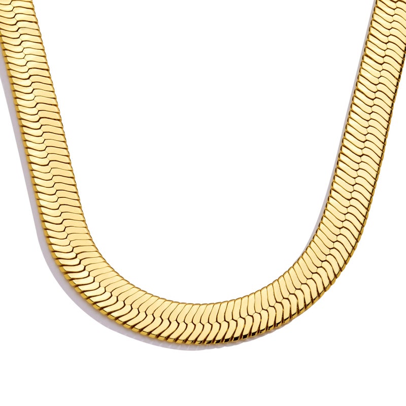 WomenGifts Chunky Gold Herringbone Choker Necklace for Women â€“ 14K Gold Plated Dainty Snake Chain Choker, Trendy Simple Long Layered Jewelry Non Tarnish, 8mm, 14 Inch & 2 Inch Extended Chain, Gift for Her - Image 1