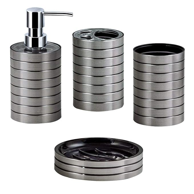 ARUP 4 Pcs Plastic Gift Set Bathroom Accessories Set Toothbrush HolderSoap DispenserSoap DishTumbler Straw Unique Set - Image 1