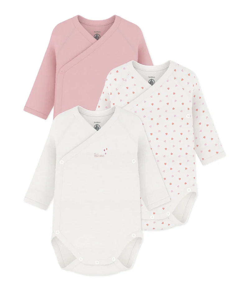 Petit Bateau Pack Of Babies' Long-Sleeved Printed Cotton Wrapover Bodies