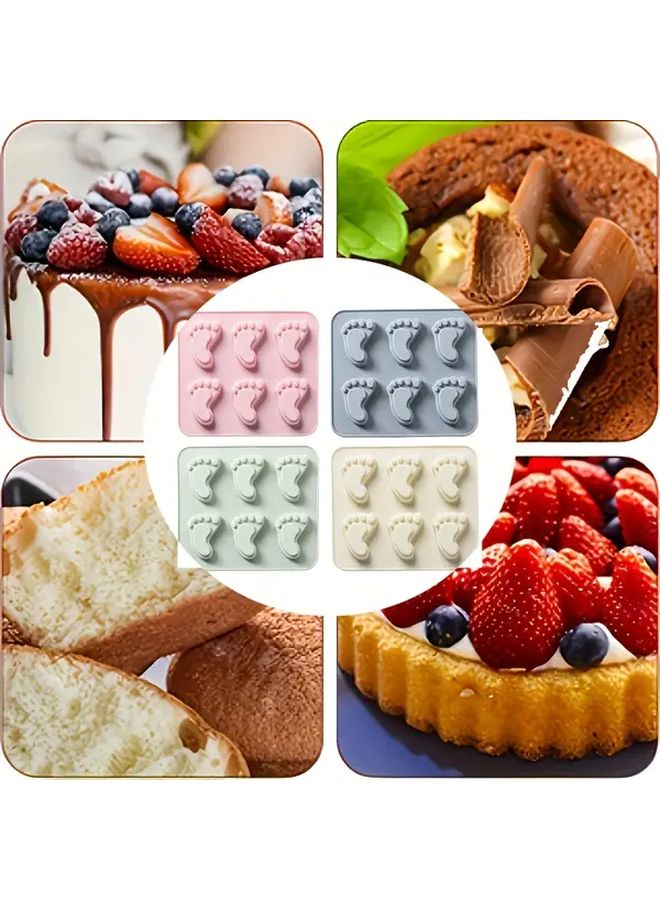 4Pcs Small Foot Animal Heart Silicone Baking Mold Set Pink Off White Gray Green Heat Resistant Non Stick Cake Molds For Cookies Candy Ice Cubes Halloween Christmas Valentine Thanksgiving - Image 2