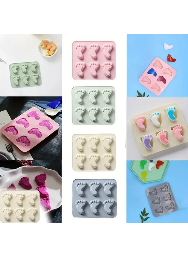 4Pcs Small Foot Animal Heart Silicone Baking Mold Set Pink Off White Gray Green Heat Resistant Non Stick Cake Molds For Cookies Candy Ice Cubes Halloween Christmas Valentine Thanksgiving - Image 1