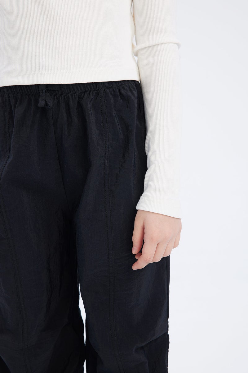 DeFacto Black Girl Girl Elastic Waist Straight Leg Parachute Trousers Casual - Image 5