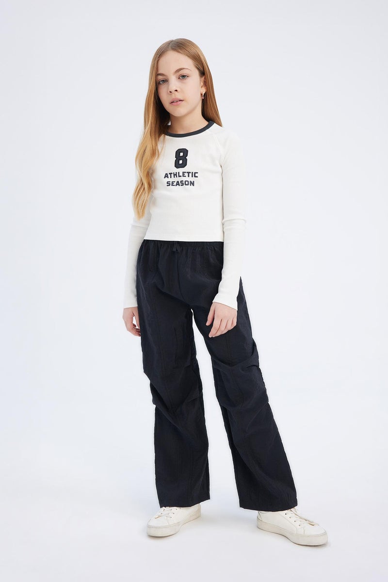 DeFacto Black Girl Girl Elastic Waist Straight Leg Parachute Trousers Casual - Image 3
