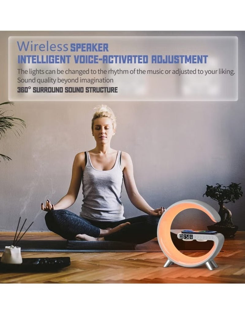 Raxoom Table Lamp Desk Night Light with 15W Quick Wireless Charger and Bluetooth Speaker, Desk Lamp with Alarm Clock and 256 RGB Light Modes Bedroom Lamp As Sleep Aid White Noise Machine - Image 5