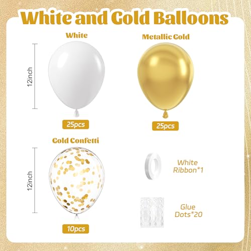 awenztech 60pcs Gold and White Balloons 12inch White and Gold Balloons with Metallic Gold Confetti Balloons for Graduation Wedding Engagement Birthday Party Decorations - Image 5