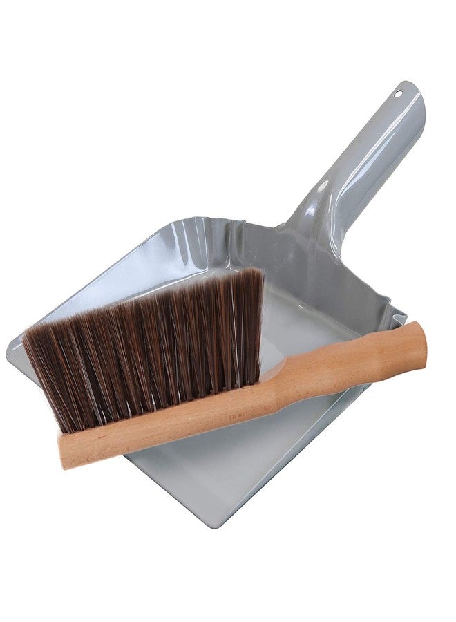 OAKART Metal Dust Pan and Brush Set Soft Bristle Wooden Broom Heavy Duty Pan Portable Size - Image 2
