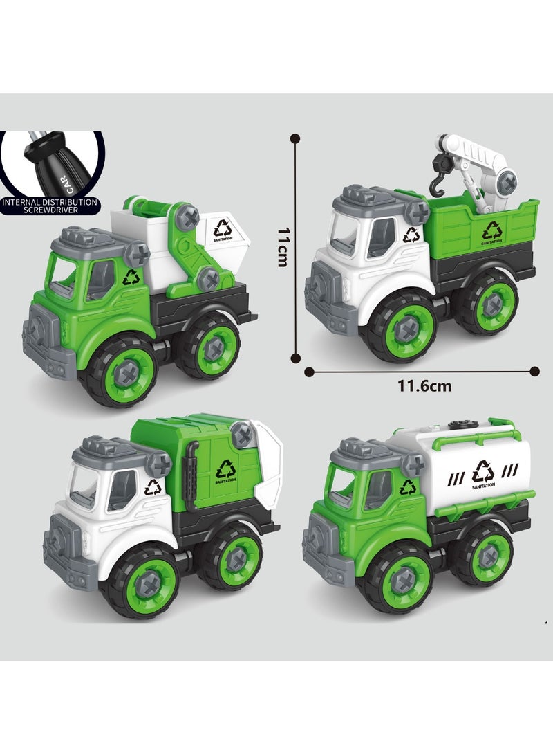 4 Cars Playset - Garbage Truck Recycling Set with Traffic Signs  Sanitation Accessories | Pull Back Green Cars | Perfect Big Birthday Gift for Kids - Image 5